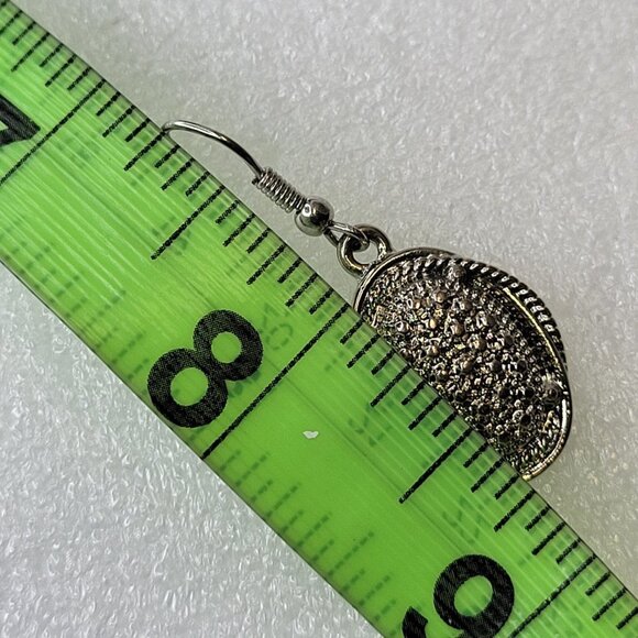 Silver Tone Oval Small Earrings - Picture 6 of 11